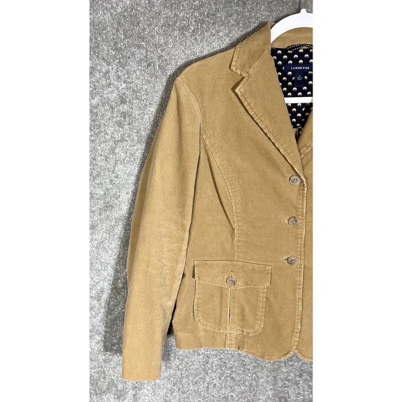 Lands End Long Sleeve Corduroy Blazer Jacket Womens Size 4 Petite 4P Tan Pockets - Picture 6 of 8